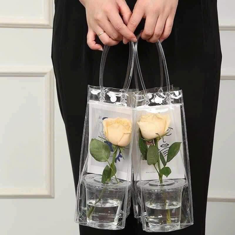 TÚI ĐỰNG LY, CỐC , BÌNH NƯỚC TRONG SUỐT CÓ QUAI XÁCH