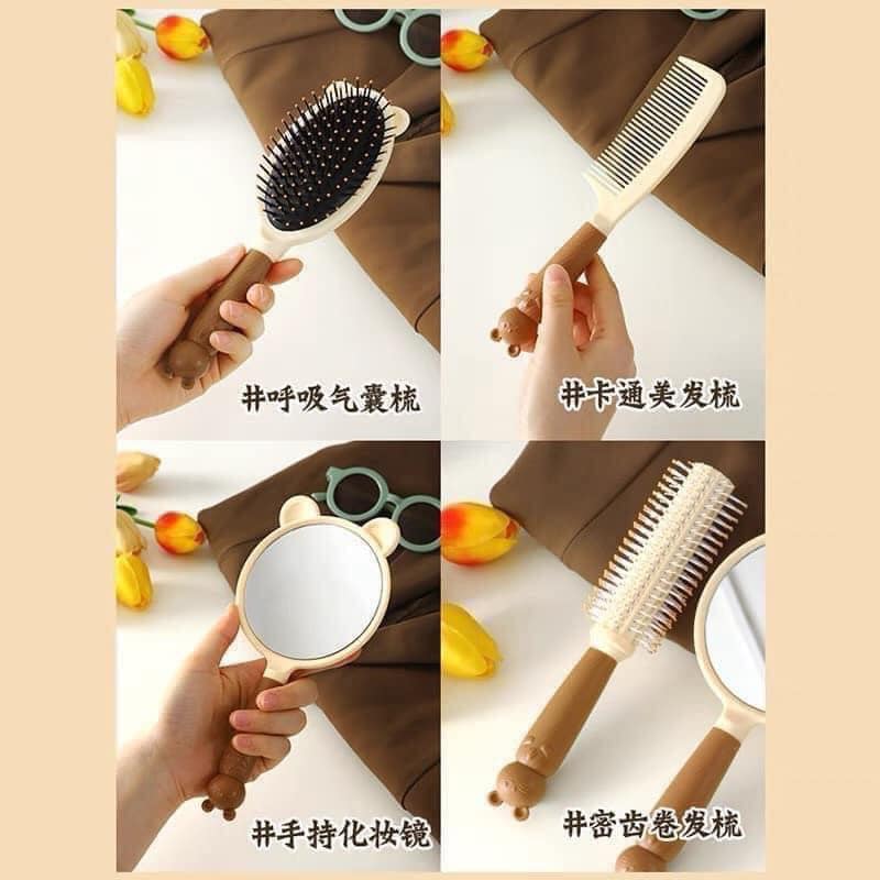 SET GƯƠNG LƯỢC GẤU MÀU CÀ PHÊ 4 món