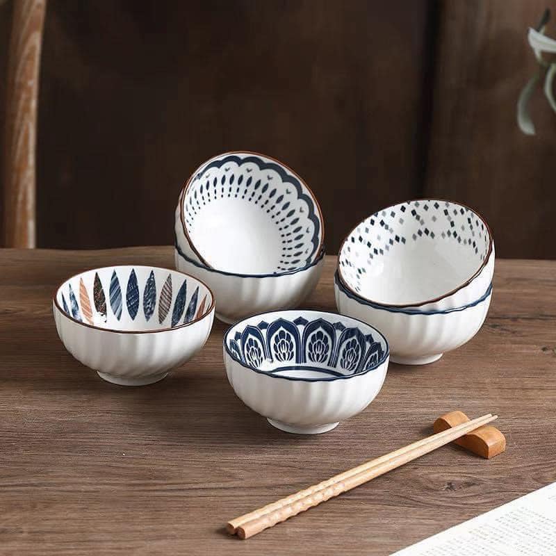 Bát gốm hoạ tiết phong cách Nhật Bản. Sét 8 chiếc