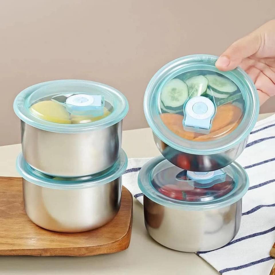 HỘP INOX TRÒN CÓ NẮP. Set 3cái