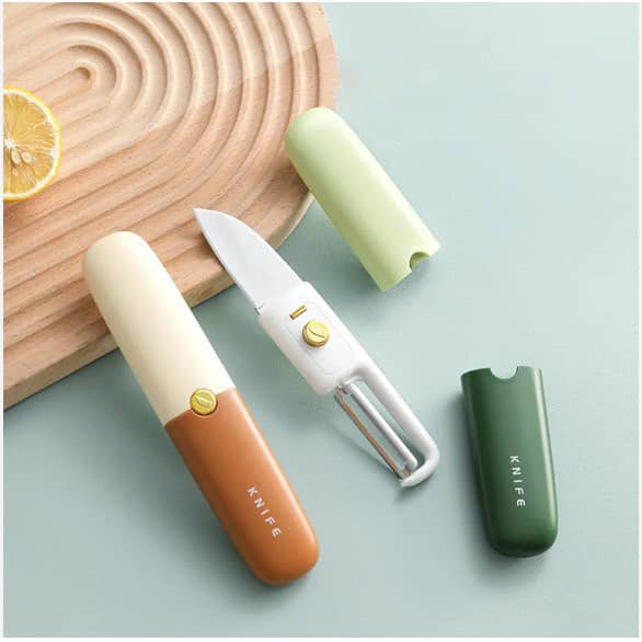 Dao gọt vỏ trái cây 2in1 kèm đầu nạo có nắp đậy cao cấp