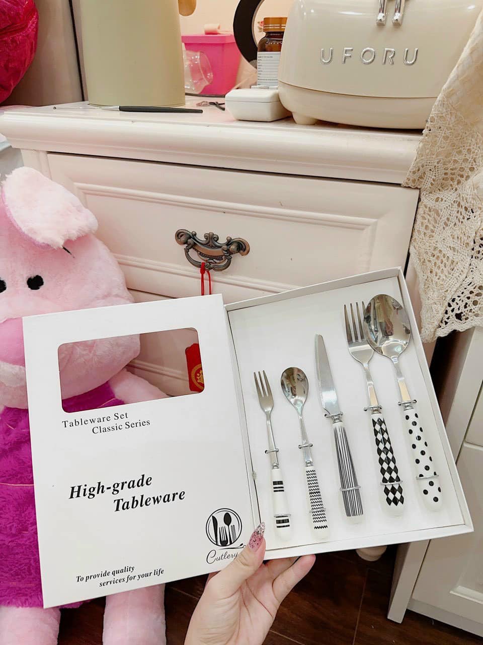 Set Dao Thìa Nĩa ăn Steak Hepburn - Tay cầm sứ bọc inox 304 chống gỉ