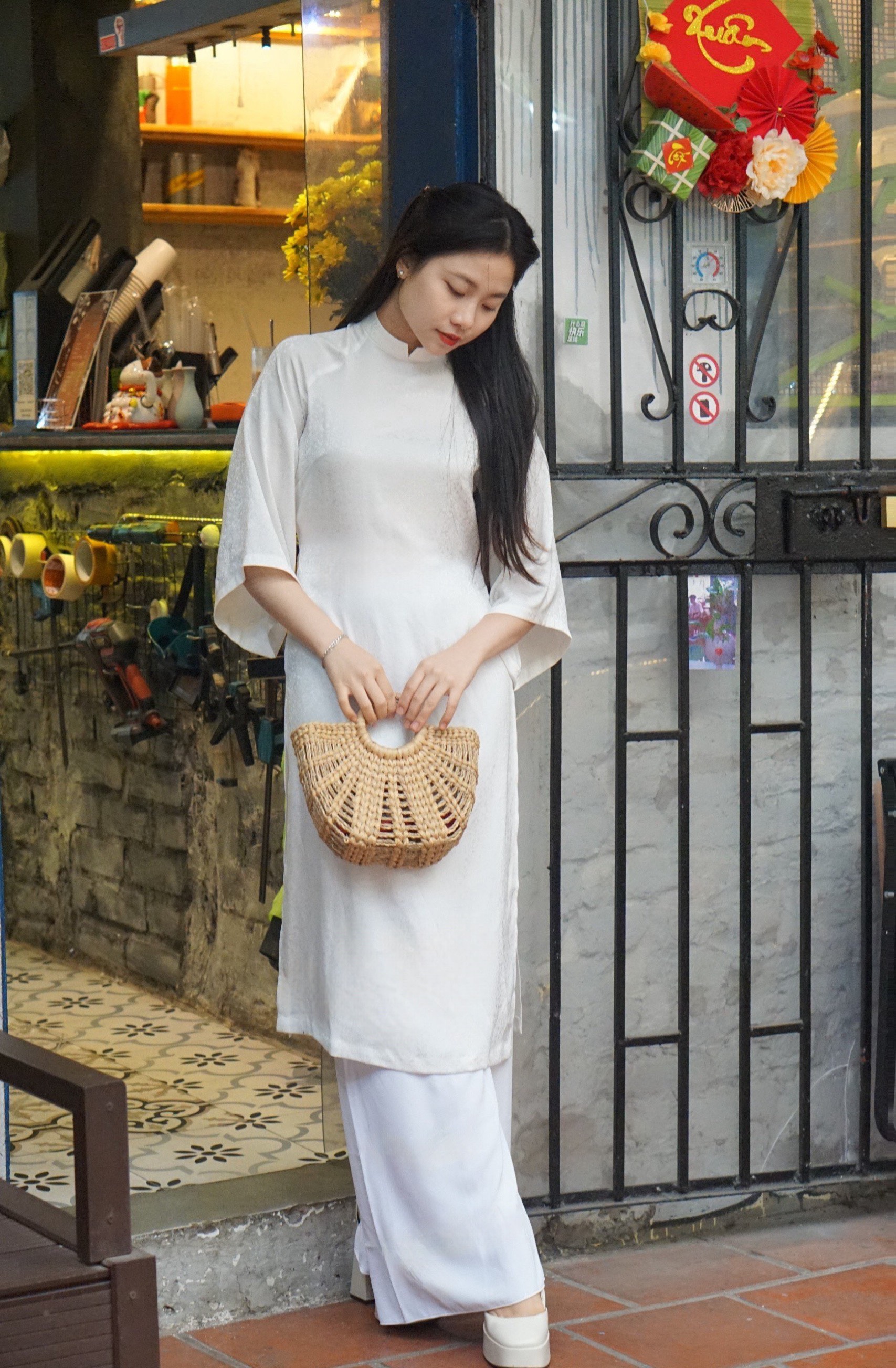 ÁO DÀI XÀ CỪ VÀNG NHẠT M