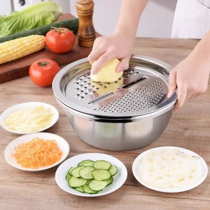 Bộ rổ inox kèm nạo rau củ