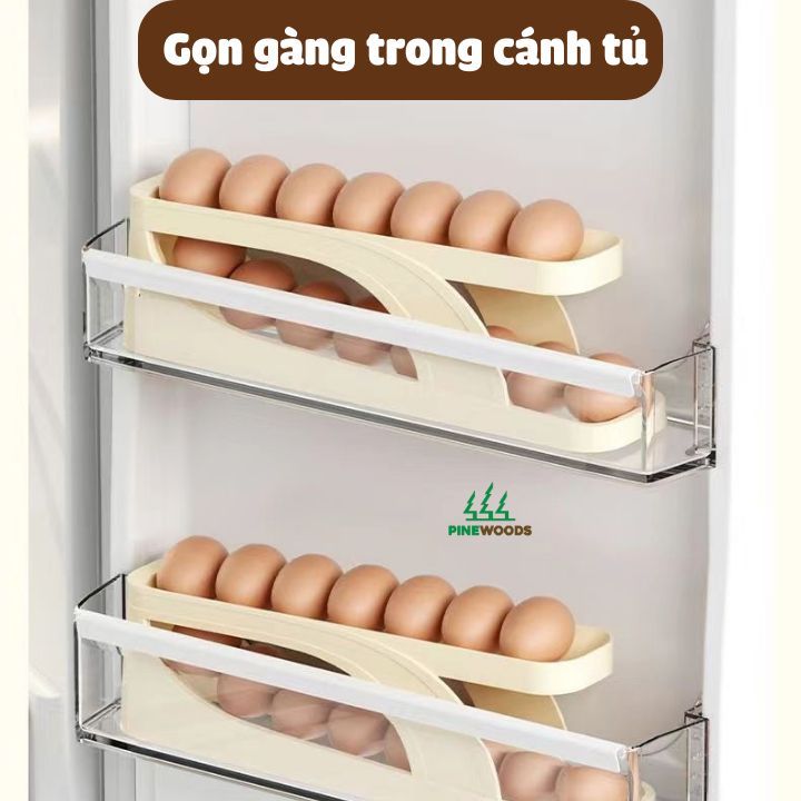 Khay đựng trứng,Khay đựng trứng tủ lạnh thiết kế 2 tầng thông minh tự lăn trứng