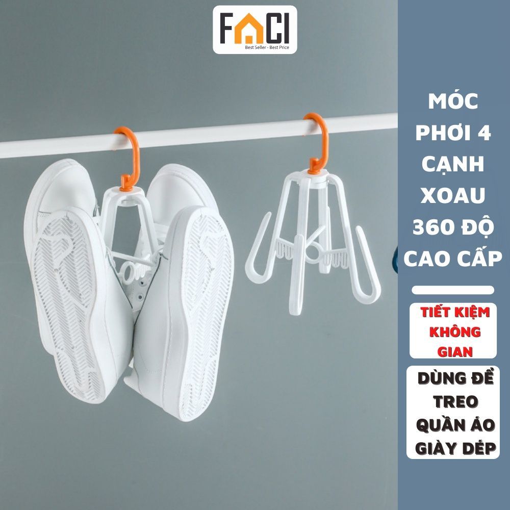 Móc treo 4 cạnh phơi giày dép đồ phụ kiện thông minh tiện dụng xoay 360 độ