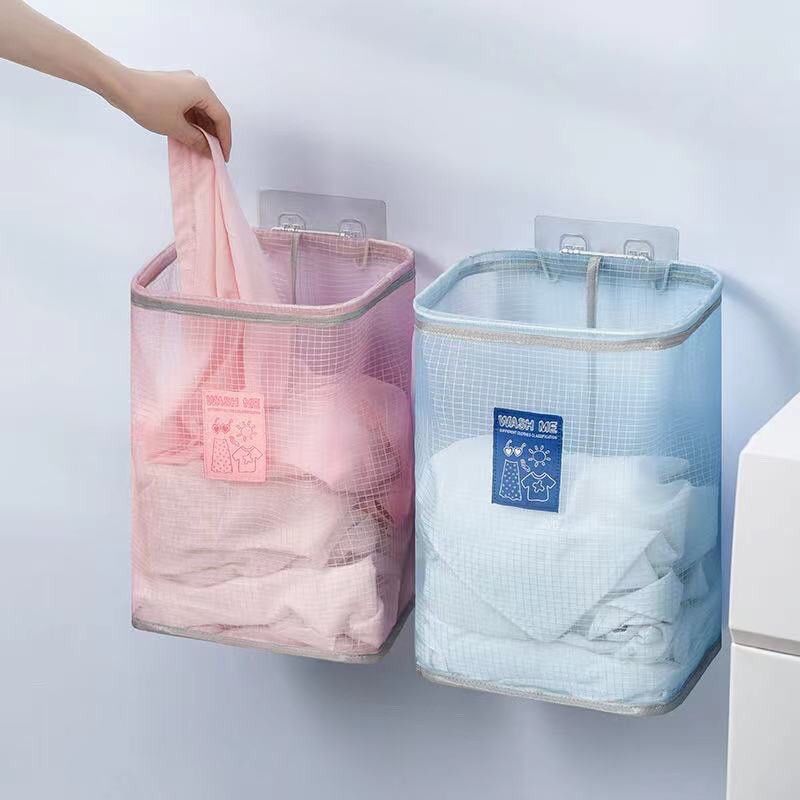 Giỏ đựng quần áo gấp gọn treo dán cường lực