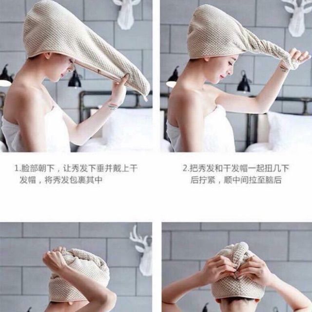 Khăn tắm quấn đầu giúp mau khô tóc