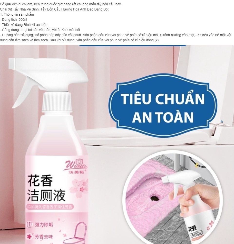 Chai xịt tẩy rửa khửi mùi nhà vệ sinh - xịt hoa đào hồng