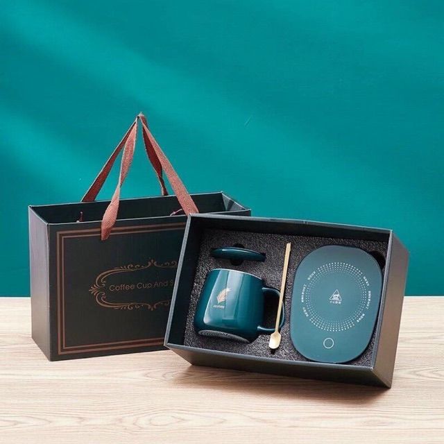 Bộ ly sứ điện hâm nóng Lucky xanh ngọc
