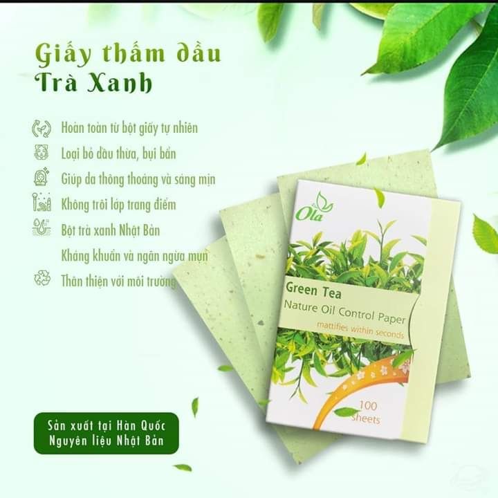 Giấy thấm dầu trà xanh Ola 100 tờ Hàn quốc