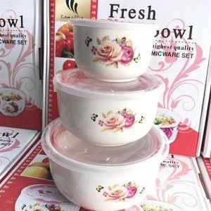 Bộ 3 tô sứ Nhật hoa hồng